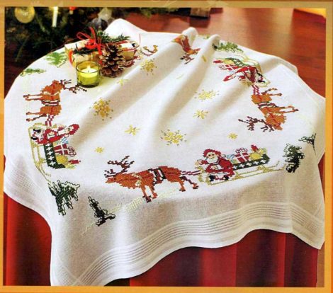 Mikulás fogata - előfestett keresztszemes asztalterítő