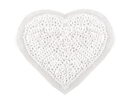 Szív - fehér - flitteres ruhára vasalható matrica