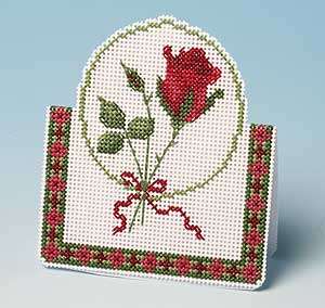 Vörös rózsa - papírra hímezhető keresztszemes képeslap